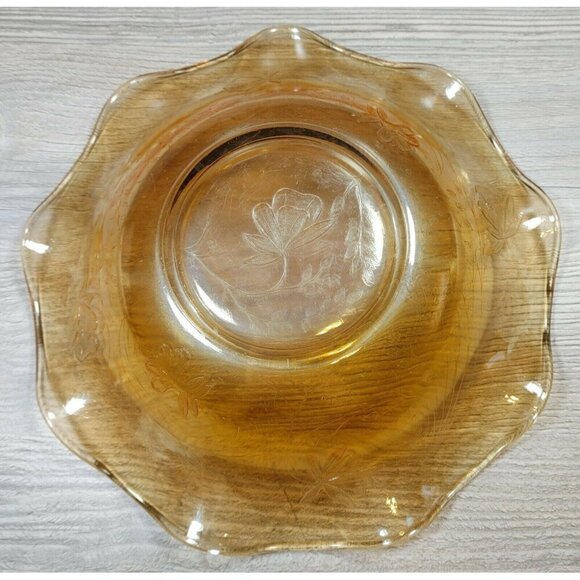 Crystal Clean Marigold Floral Carnival Glass Ruffled Fruits Salad Serving Bowls - Picture 12 of 12